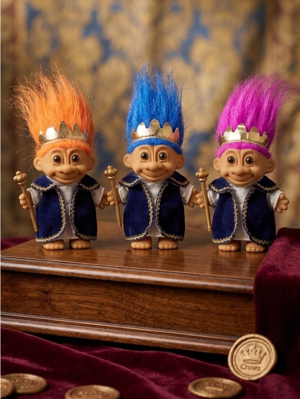 Vintage Russ Berrie Royal Troll King Dolls Lot of 3
5" tall dolls